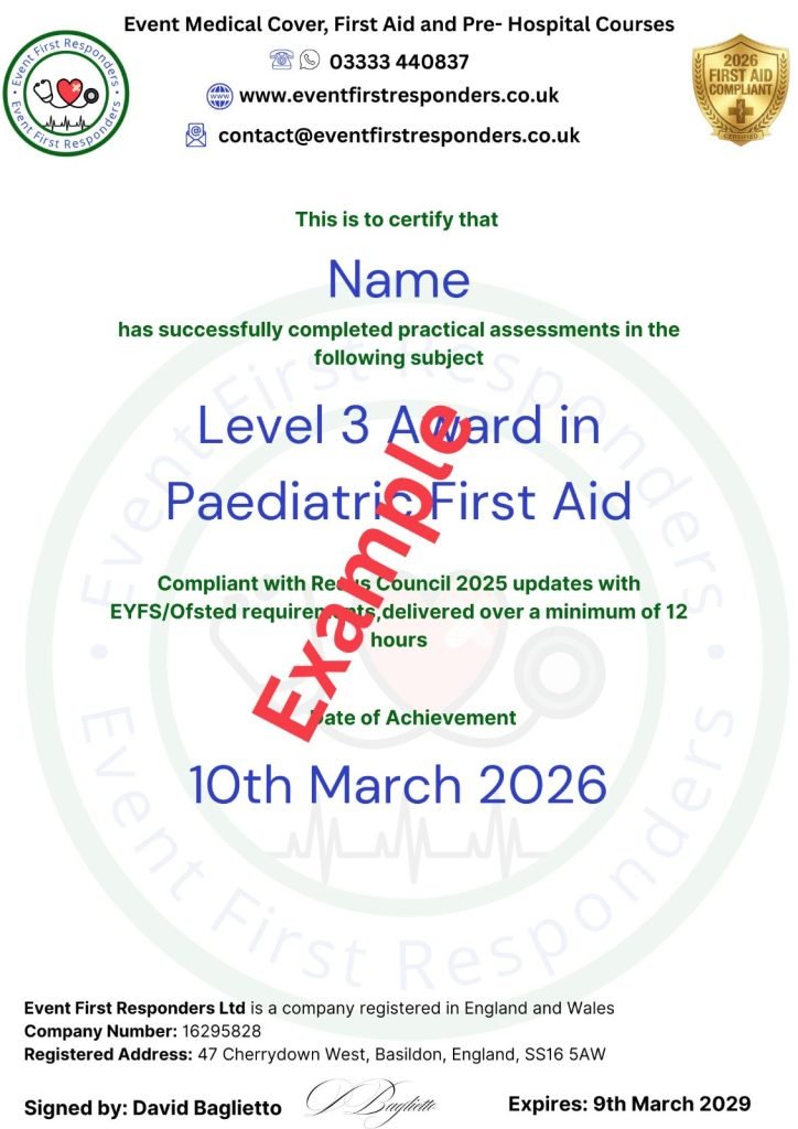 Paediatric First Aid certificate